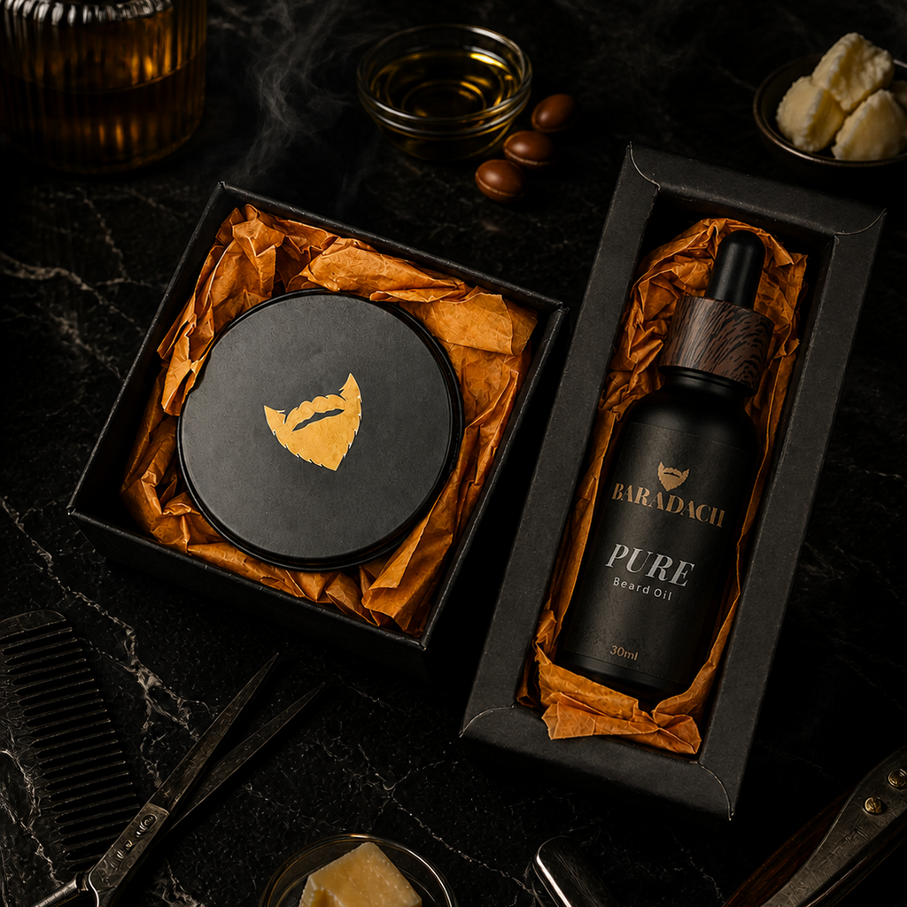 BARADACH Pure Beard Care Set - Beard Oil & Beard Balm - Baradach
